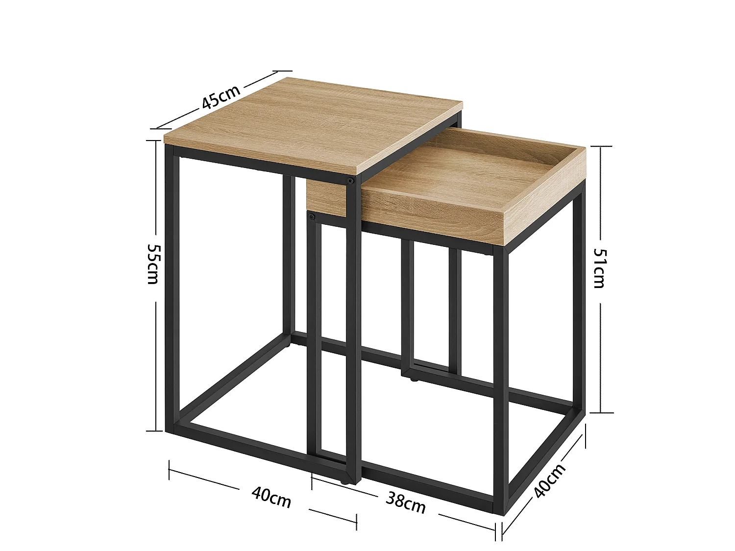 2-delige salontafel functioneel staal sonoma LNT02N11 45x40x55 cm, 40x38x51 cm