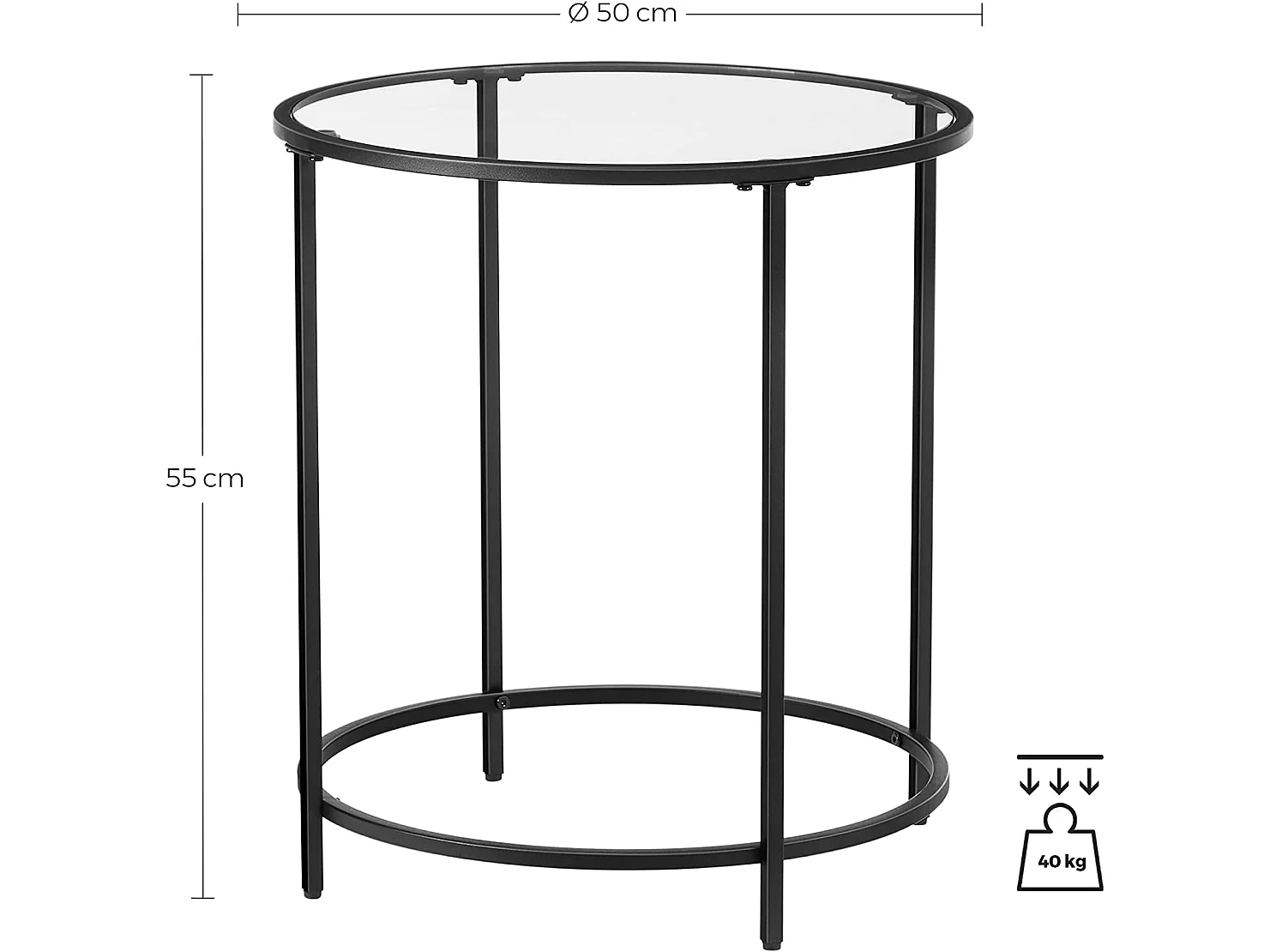 Ronde salontafel LGT020B01 van gehard glas en staal zwart 50x55 cm