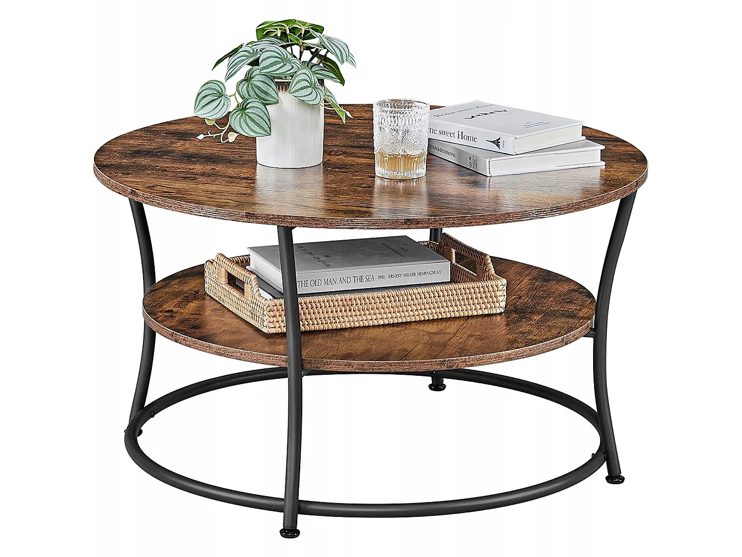 Ronde salontafel LCT80BX rustiek bruin zwart 80x80x45 cm