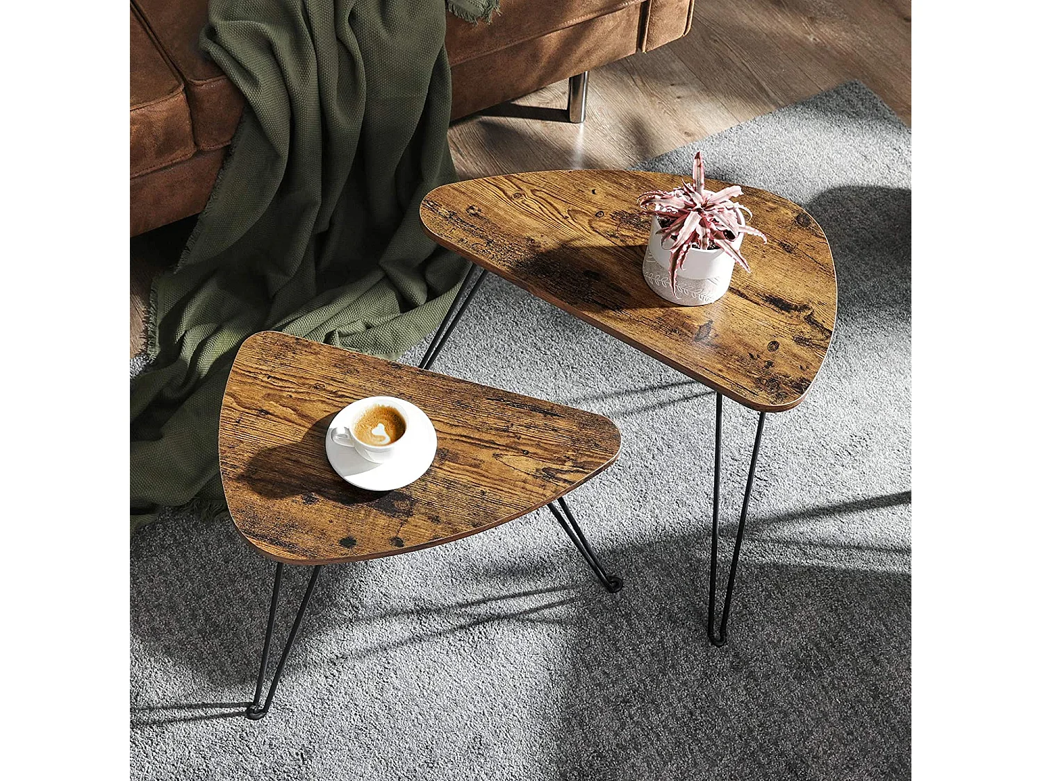 Salontafelset LNT012B01 rustiek bruin zwart 60x38x47,5 cm 52x31,5x42,5 cm