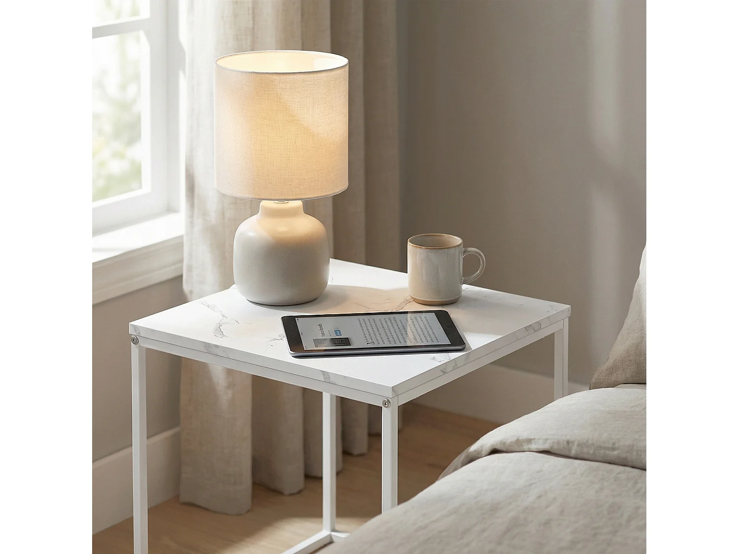 Tables basses carrées modernes en marbre blanc, pieds blancs, 2 pièces, 50x50x50,5 cm / 45x45x45,5 cm