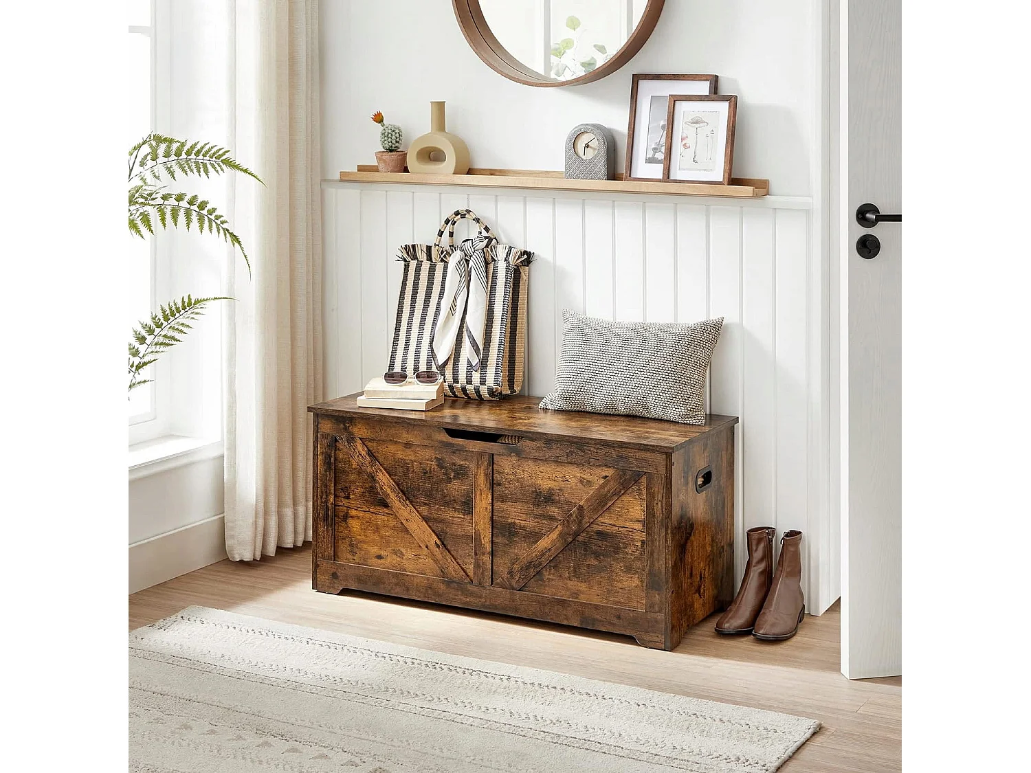 Opbergkist praktisch spaanplaat zwart 100x40x46 cm