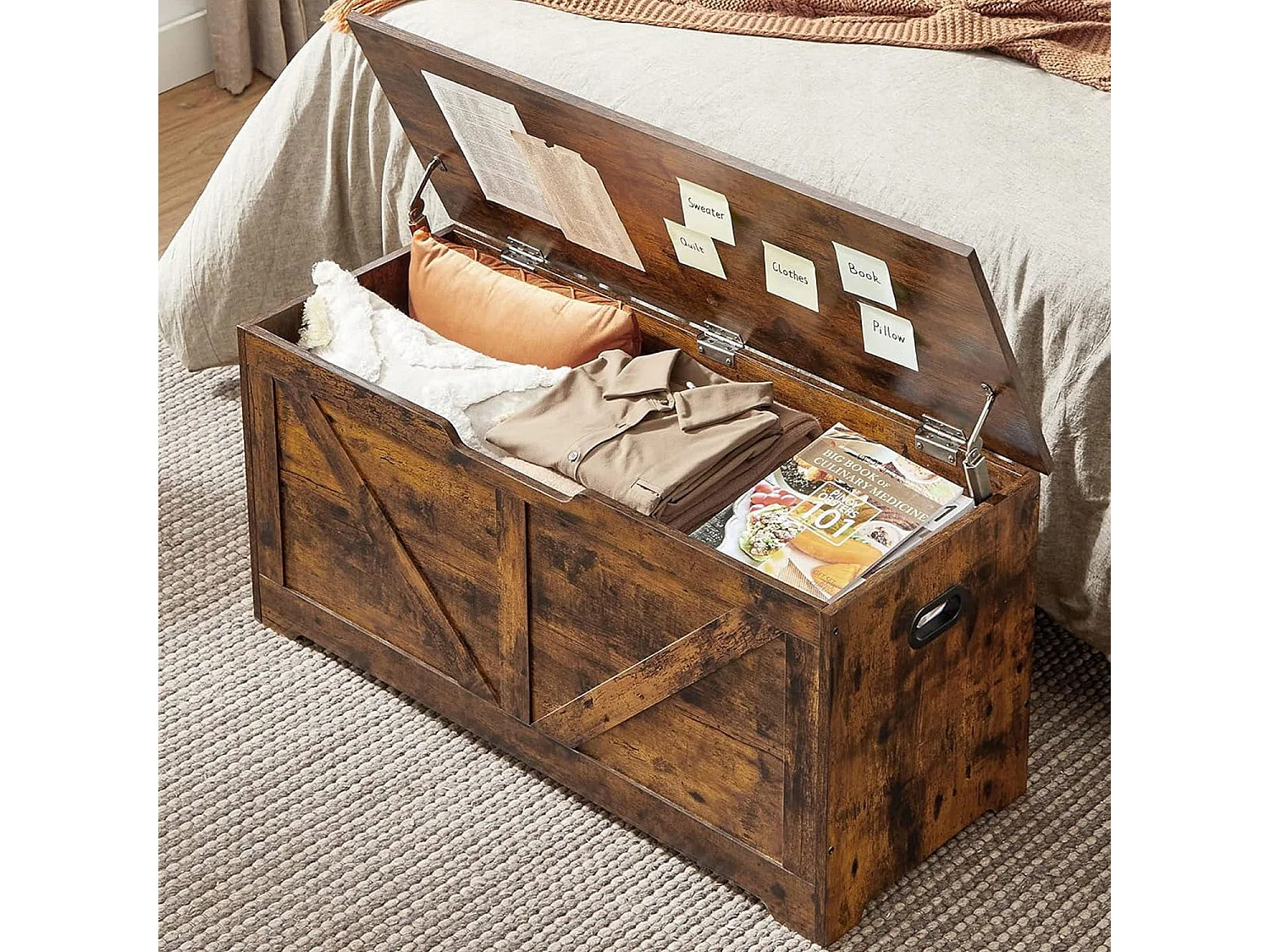 Opbergkist praktisch spaanplaat zwart 100x40x46 cm