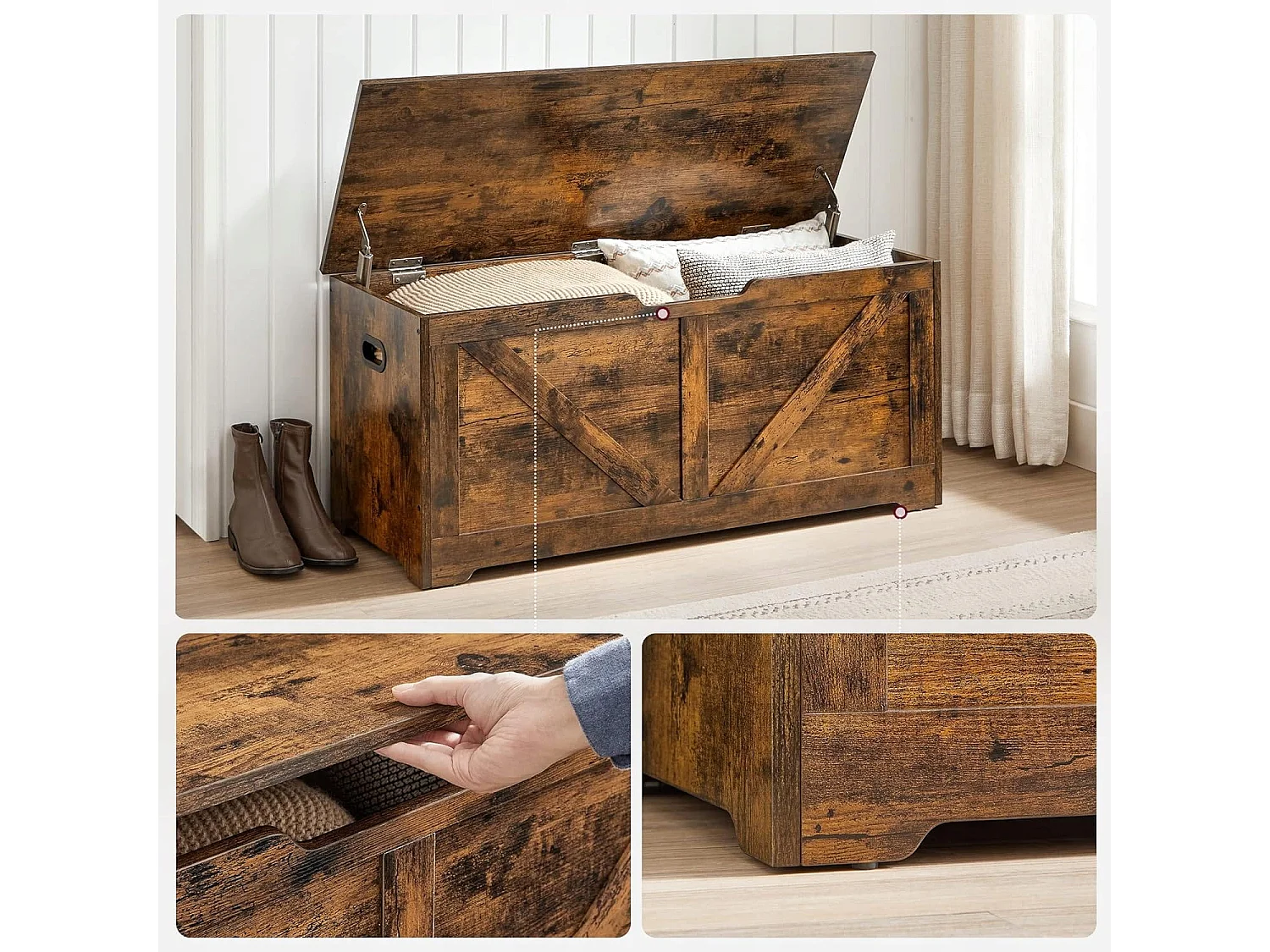 Opbergkist praktisch spaanplaat zwart 100x40x46 cm