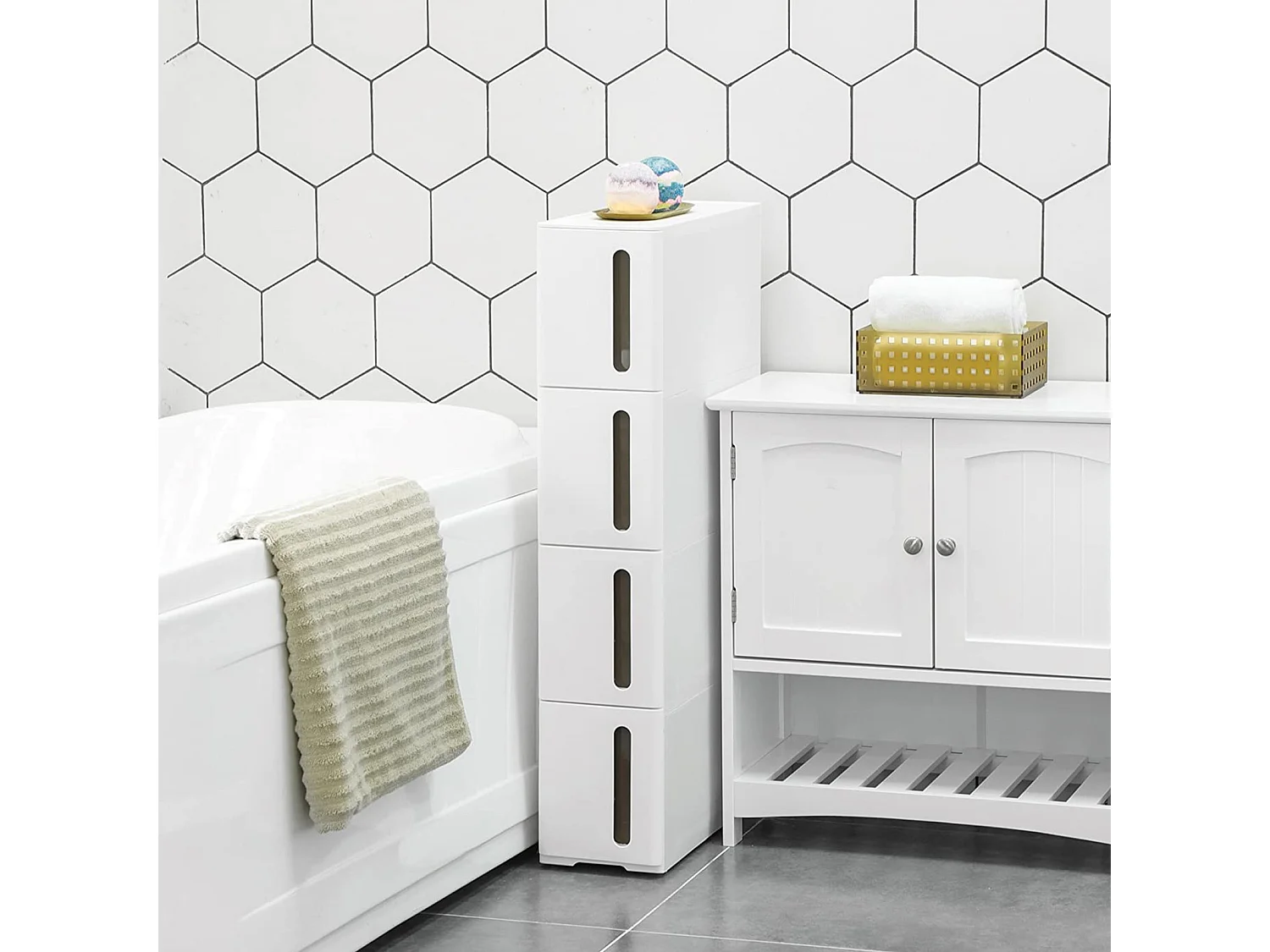 Badkamerkast op wielen met lades polypropyleen wit 17,3x45,2x84 cm