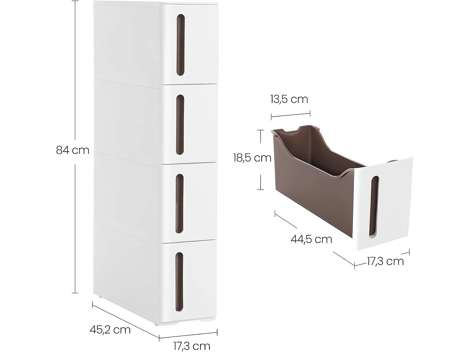 Badkamerkast op wielen met lades polypropyleen wit 17,3x45,2x84 cm