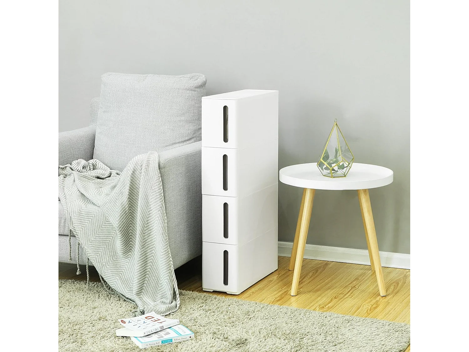 Badkamerkast op wielen met lades polypropyleen wit 17,3x45,2x84 cm