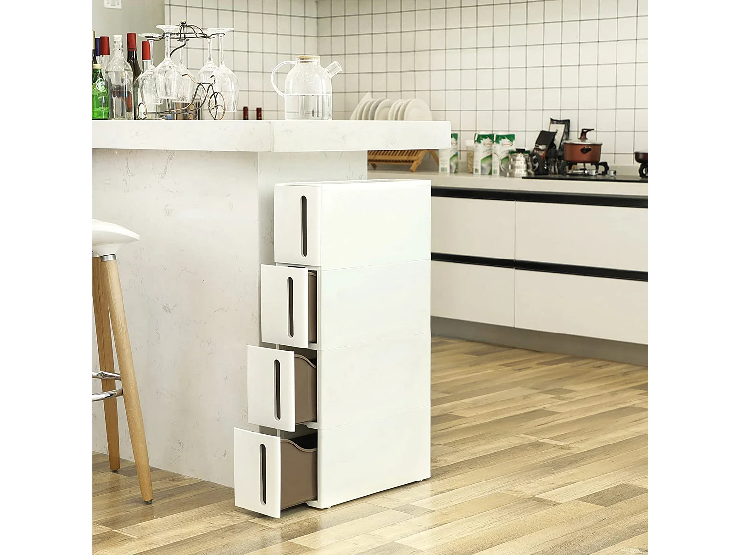 Badkamerkast op wielen met lades polypropyleen wit 17,3x45,2x84 cm
