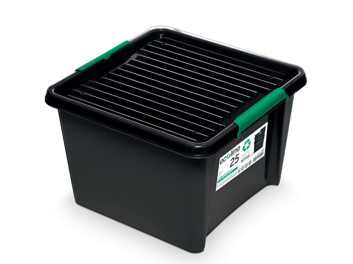 Opbergbox met deksel polypropyleen zwart/groen 39x39x26,5 cm