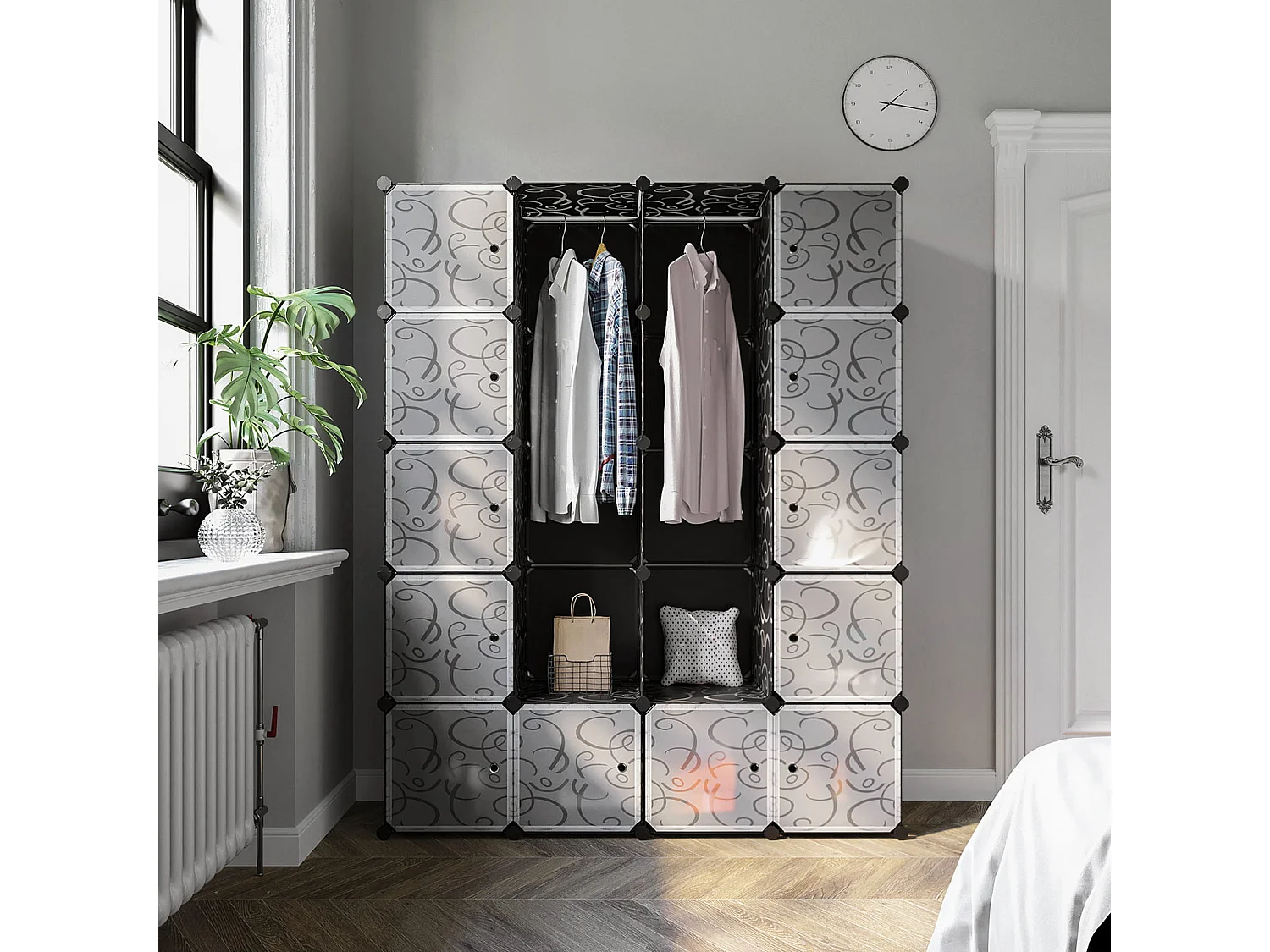 Modulaire kast met patroon van kunststof zwart 178x143x36 cm