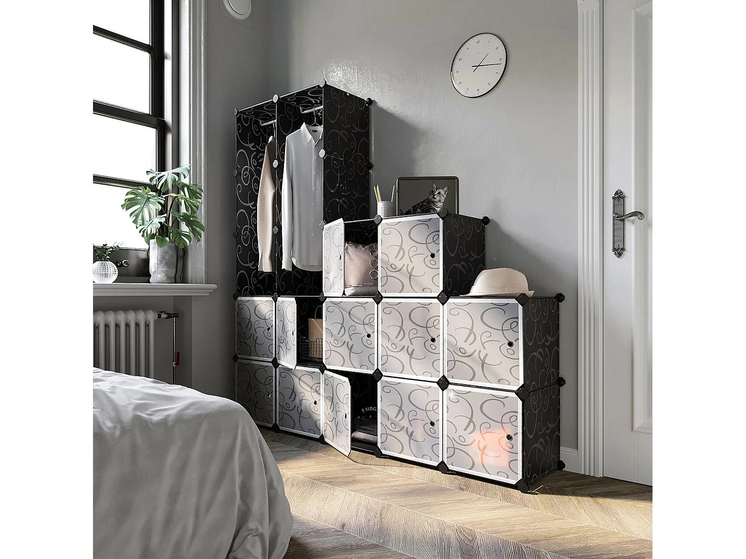 Modulaire kast met patroon van kunststof zwart 178x143x36 cm