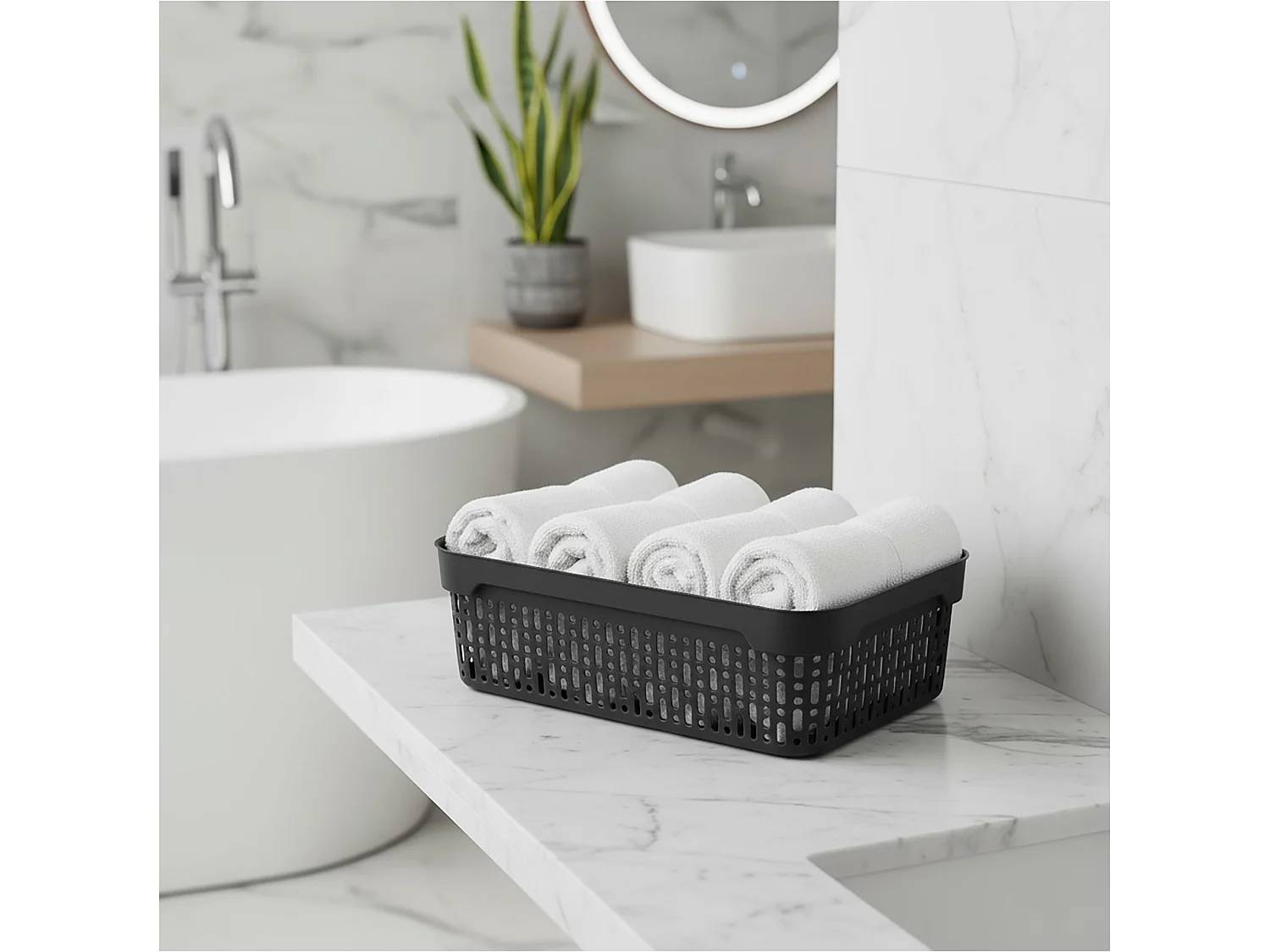 Panier ajouré en plastique pour cosmétiques noir 22x14x6 cm