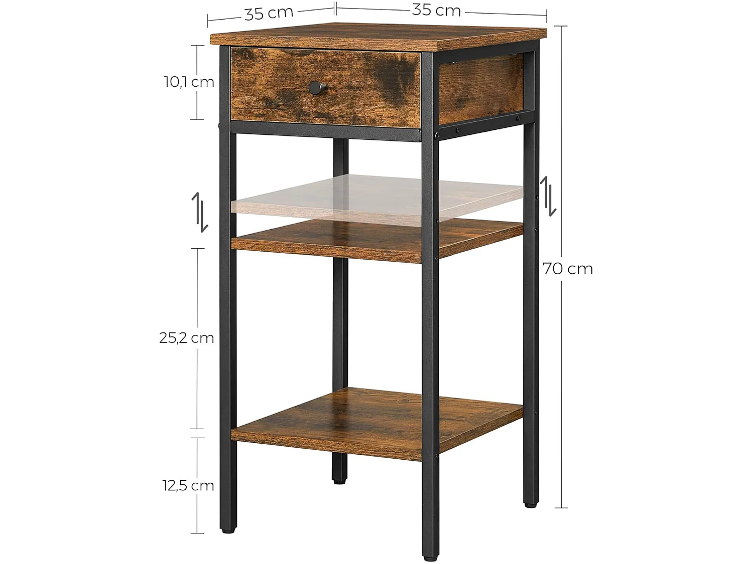 Table de chevet industrielle en métal noir 35x35x70 cm