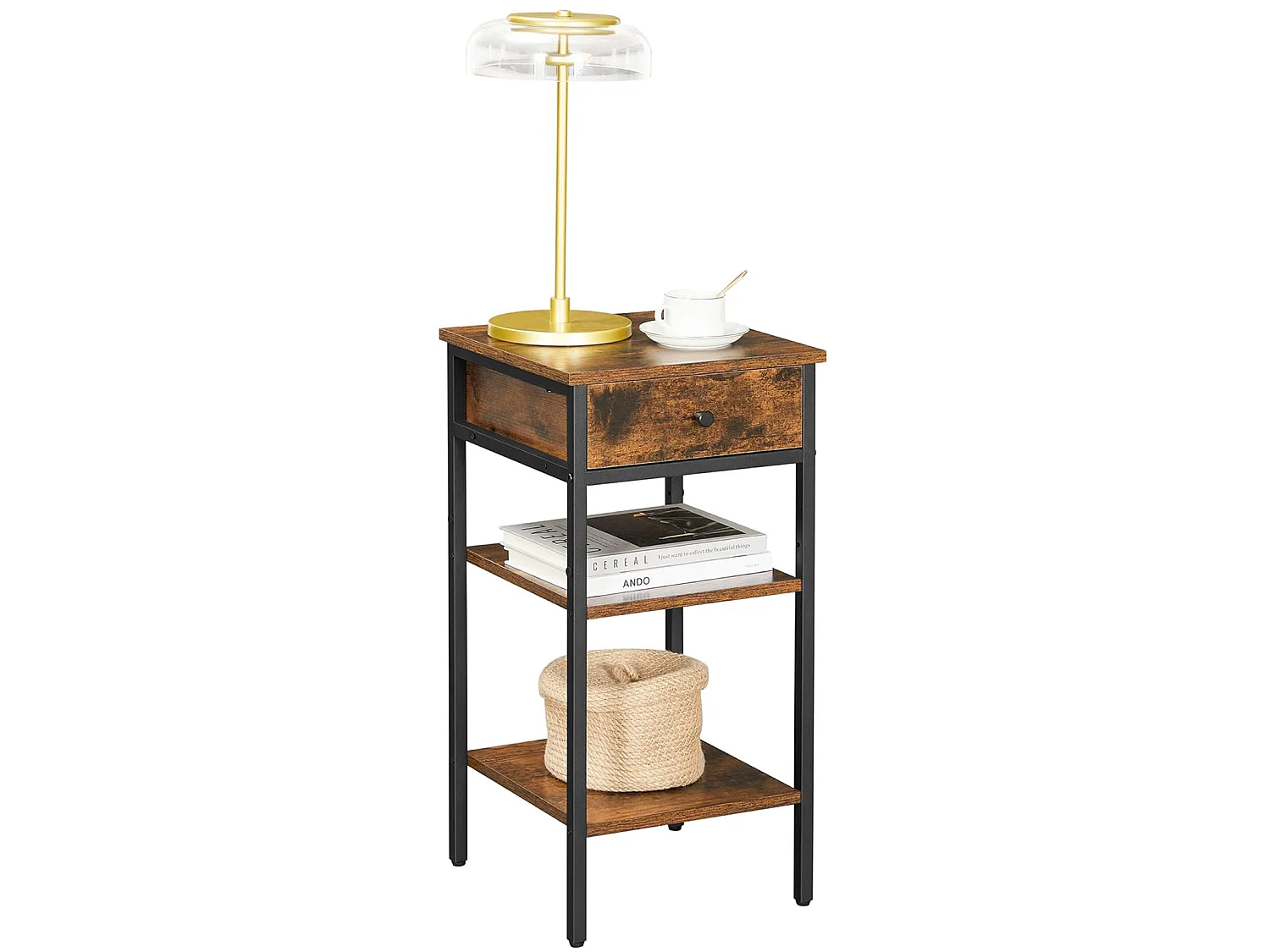 Table de chevet industrielle en métal noir 35x35x70 cm