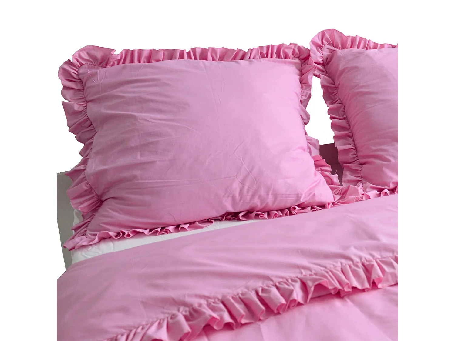 Housse de coussin à volant décoratif en coton rose 70x80 cm