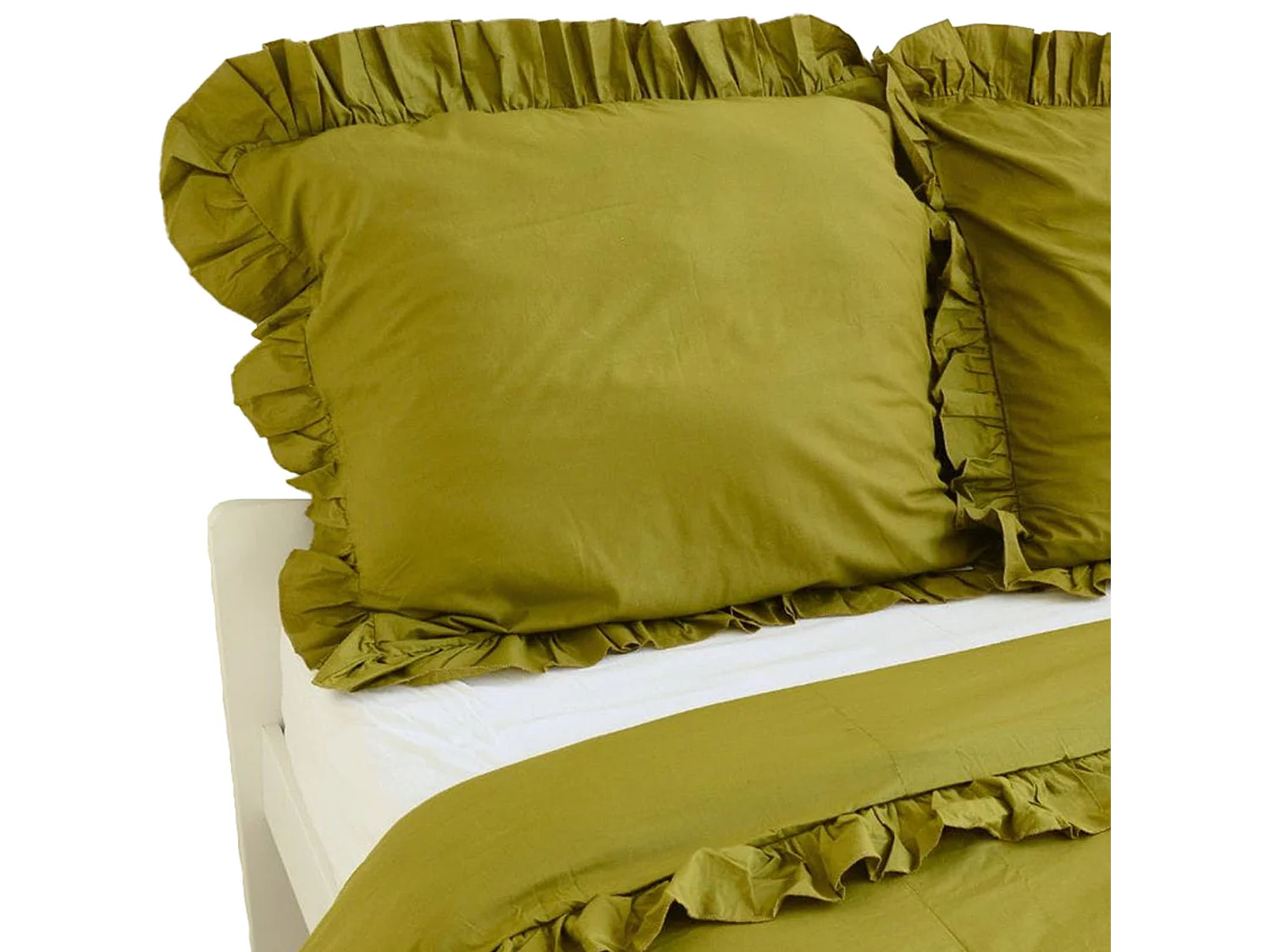 Taie d’oreiller à volant décoratif coton olive 70x80 cm