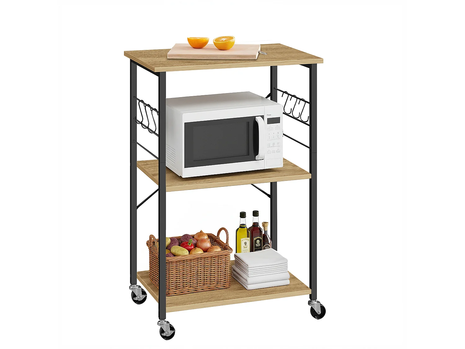Chariot de cuisine sur roulettes Artisan bois noir 60x40x89 cm