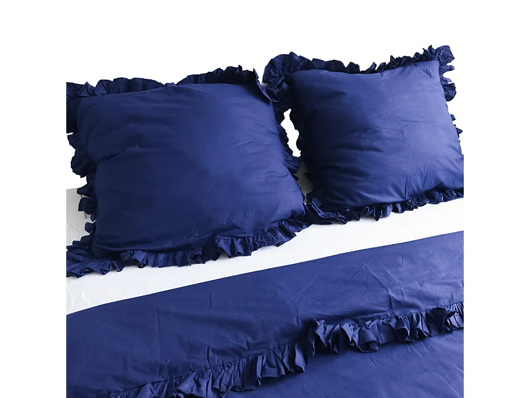 Taie d’oreiller à volant décoratif en coton bleu marine 70x80 cm