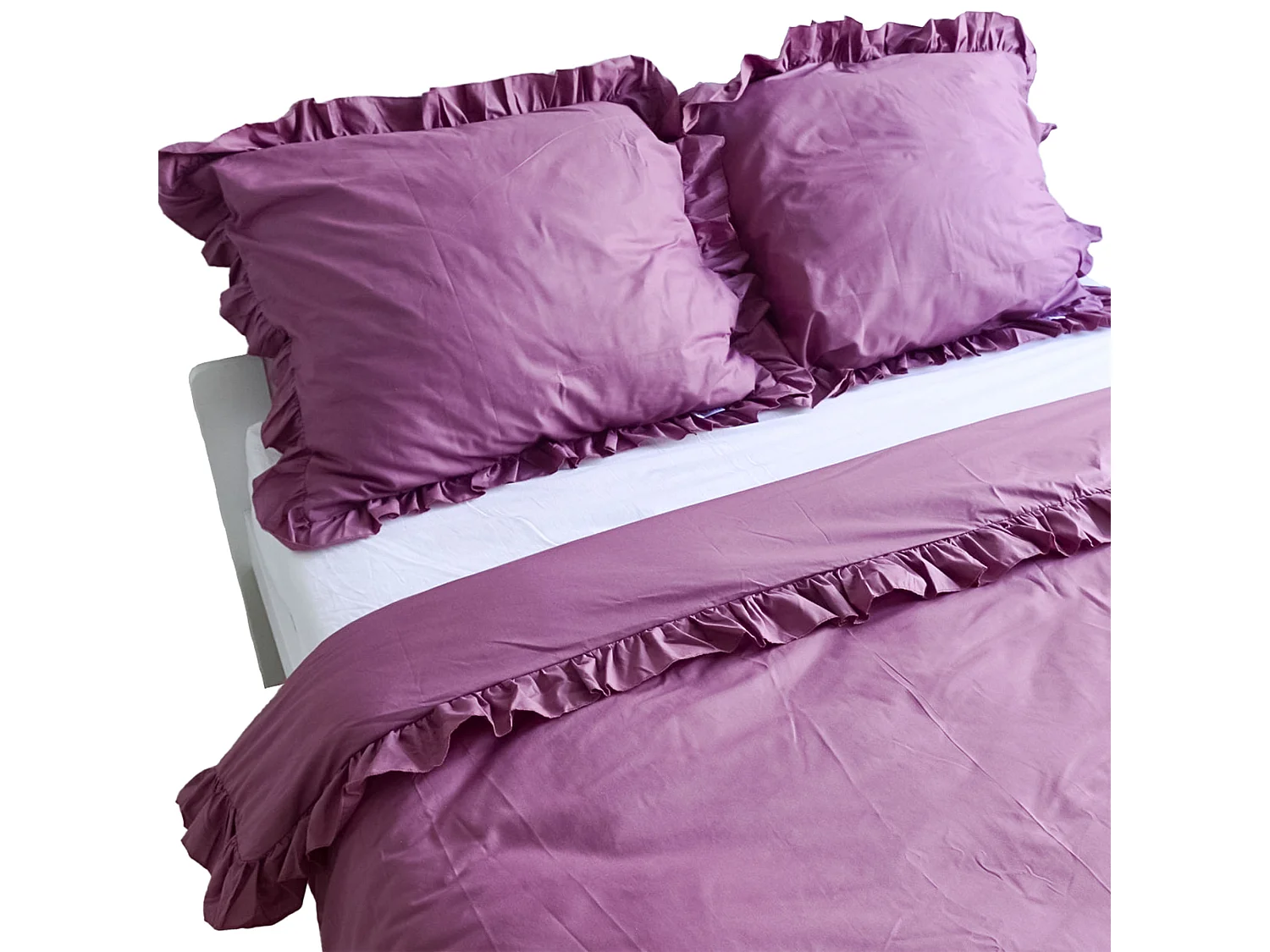 Taie d’oreiller à volant décoratif coton rose rétro 70x80 cm