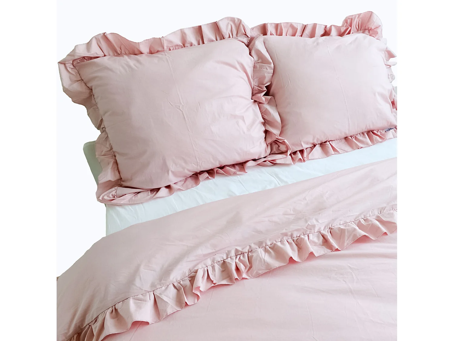 Taie d’oreiller à volant décoratif coton rose poudré 70x80 cm