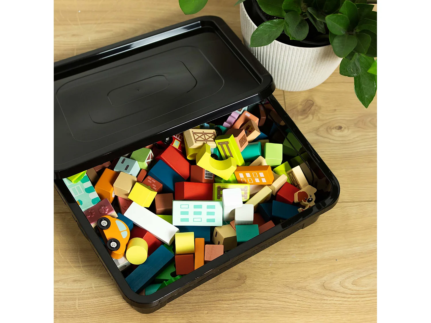 Kunststof opbergbox met deksel MultiBox 40x33x10 cm, 10 L zwart