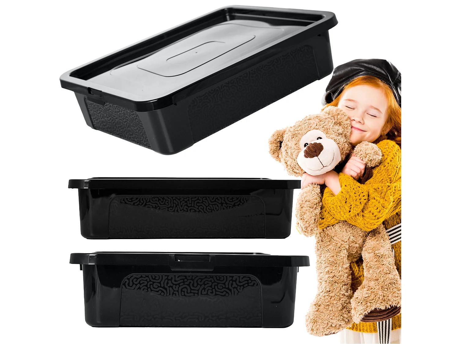 Kunststof opbergbox met deksel MultiBox 40x33x10 cm, 10 L zwart