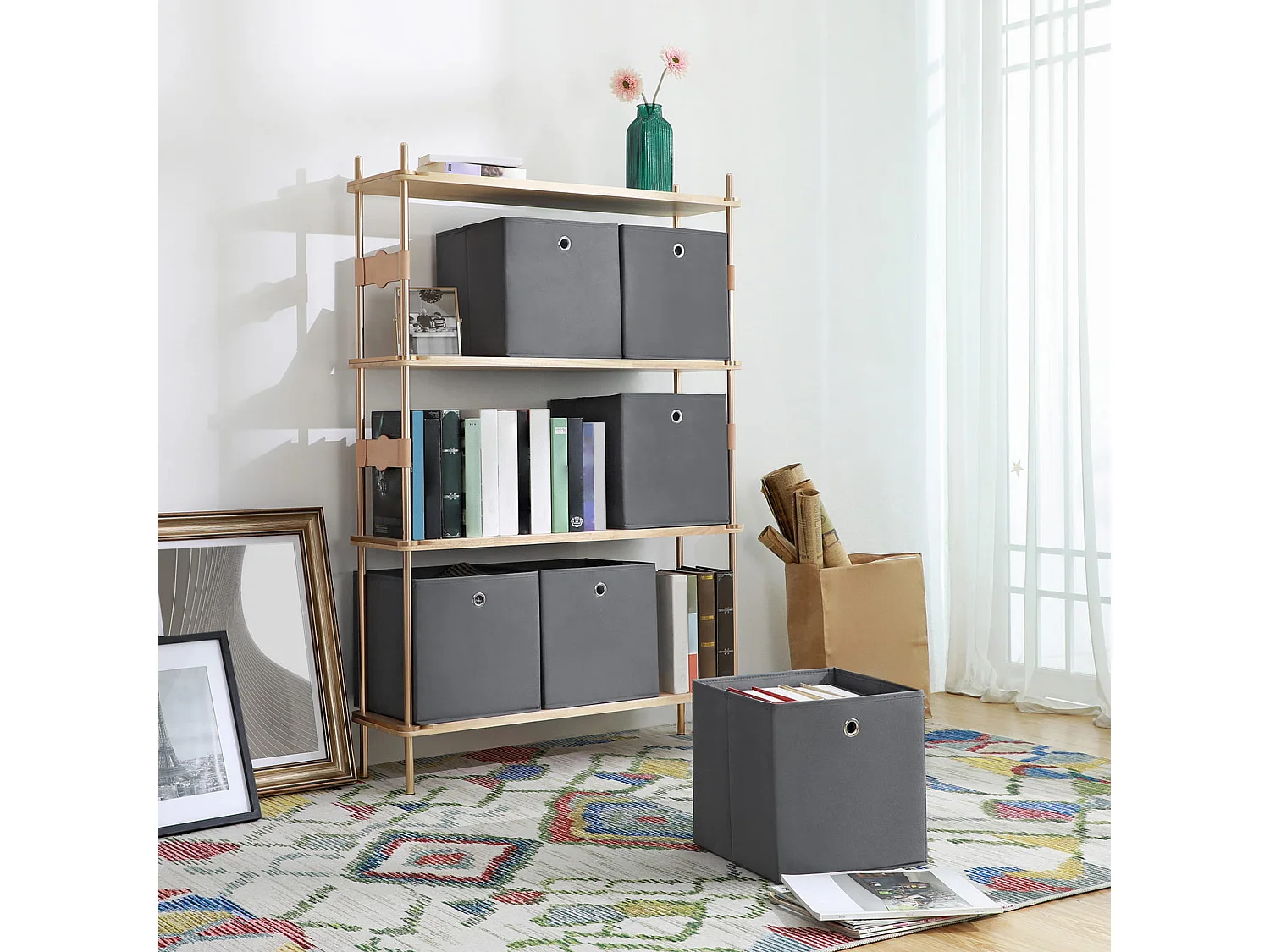 Organisateur de rangement pratique en non-tissé gris 30x30x30 cm