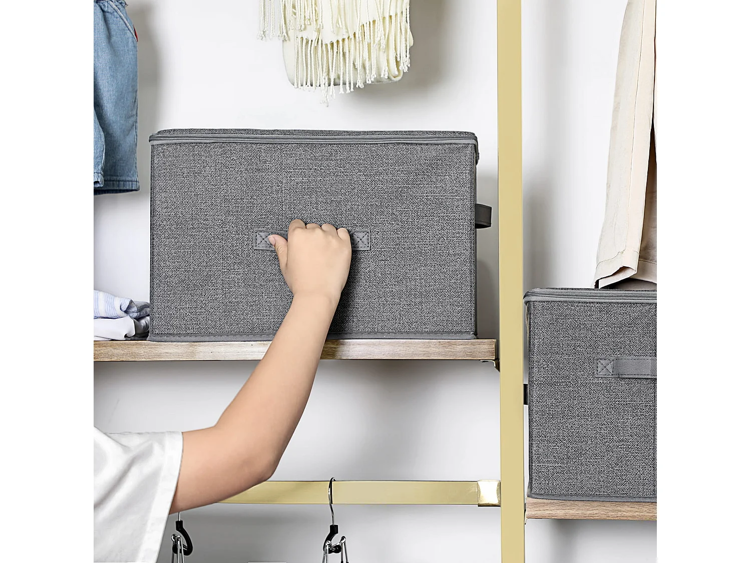 Organisateur de rangement pratique en non-tissé gris 40x30x25 cm