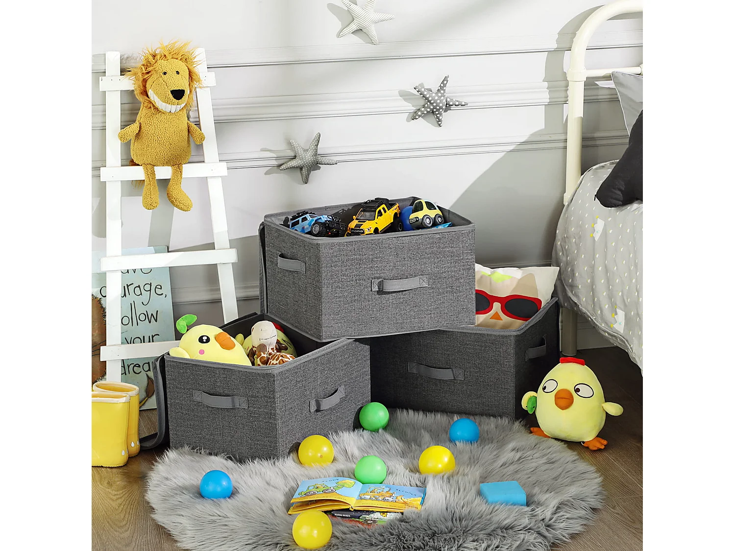 Organisateur de rangement pratique en non-tissé gris 40x30x25 cm