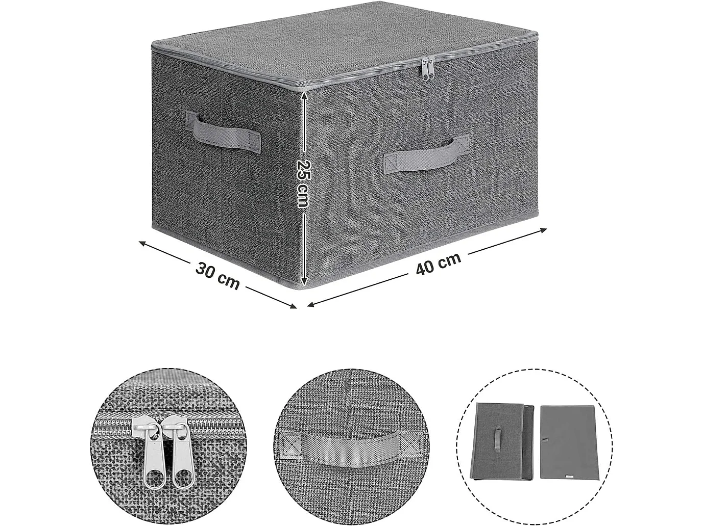 Organisateur de rangement pratique en non-tissé gris 40x30x25 cm