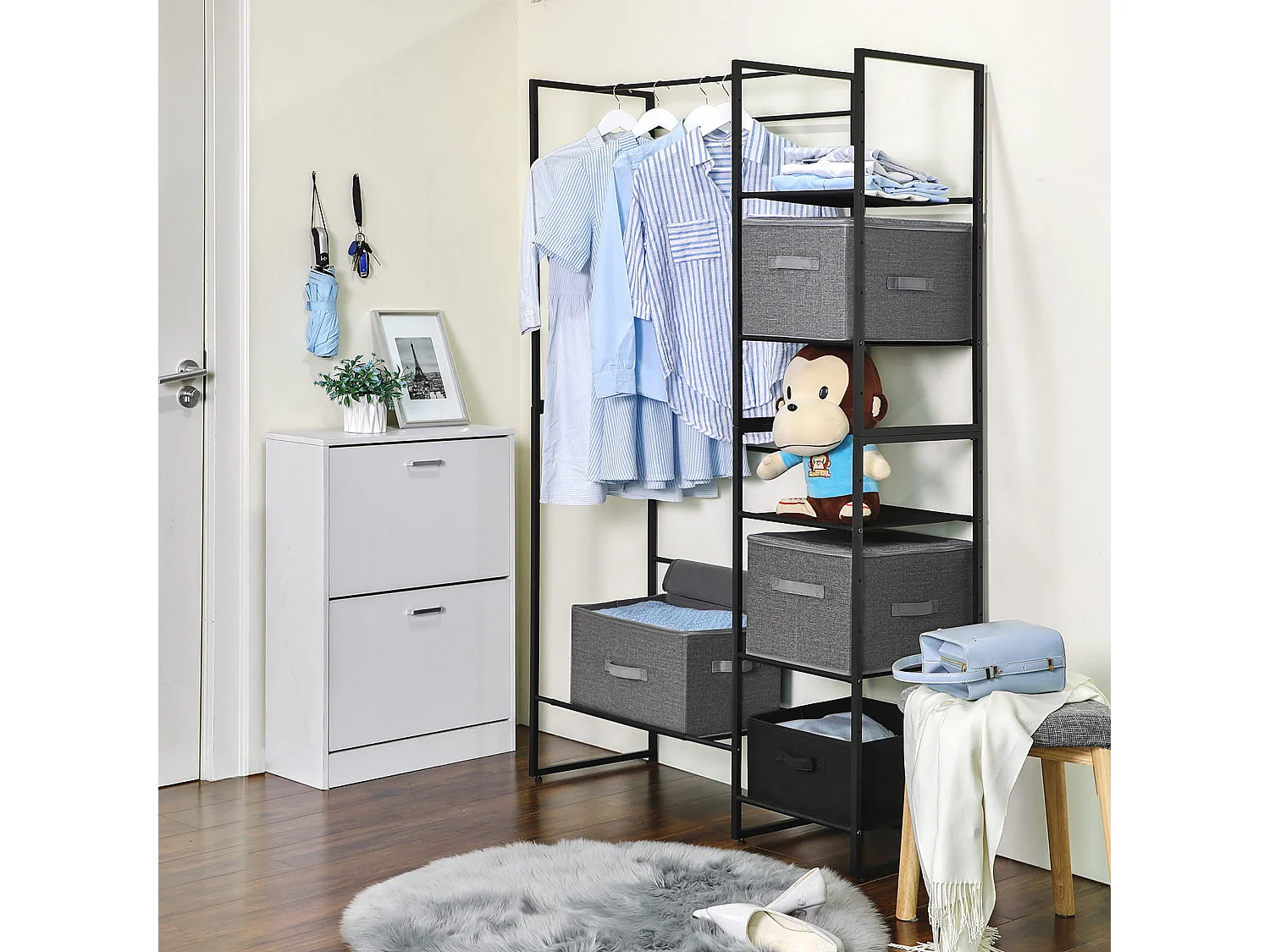 Organisateur de rangement pratique en non-tissé gris 40x30x25 cm