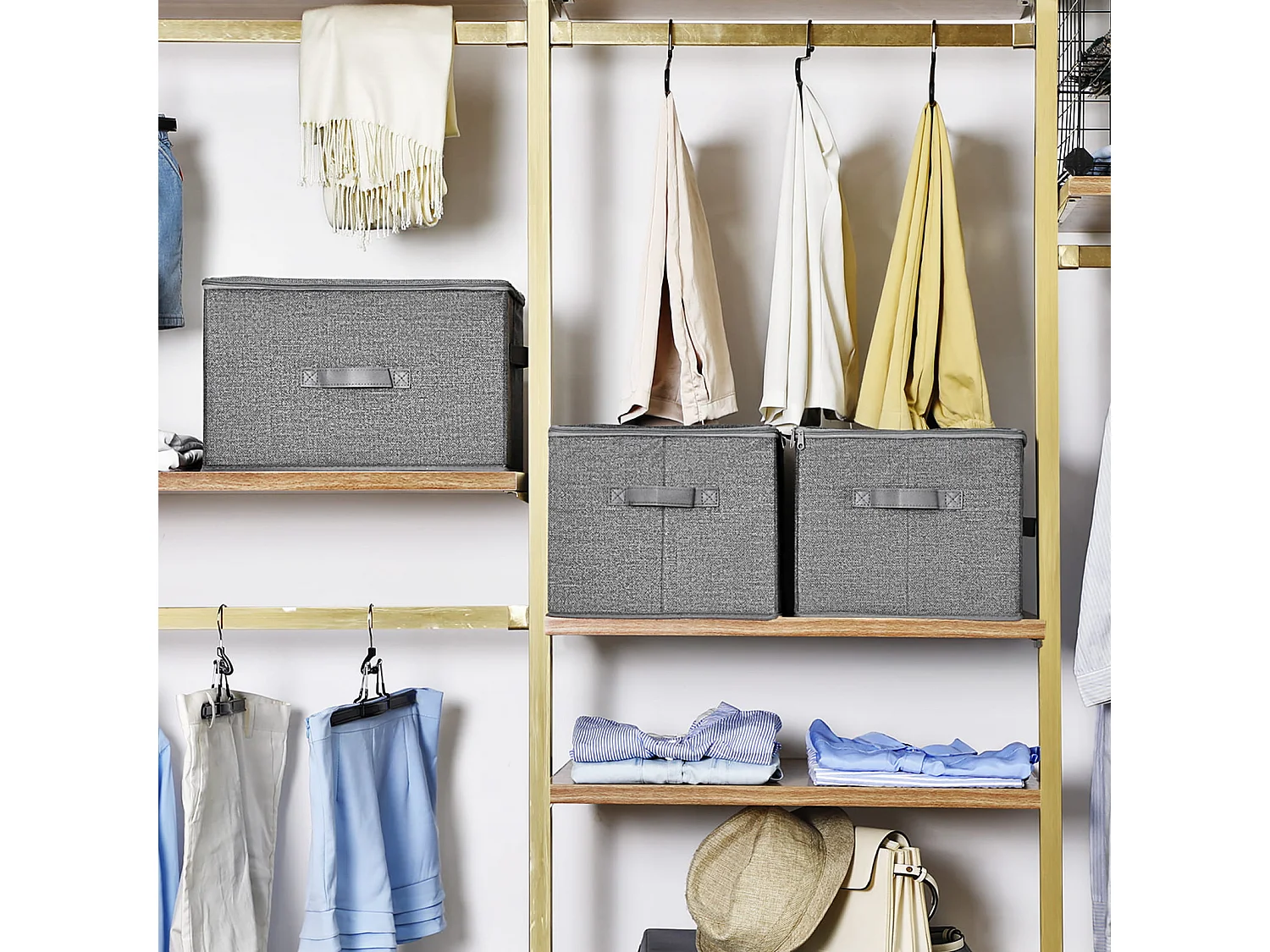Organisateur de rangement pratique en non-tissé gris 40x30x25 cm