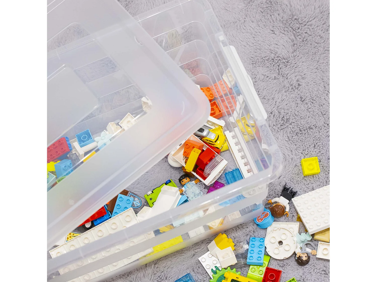 Kunststof opbergbox met deksel en wielen transparant 58.5x38.5x24.5 cm