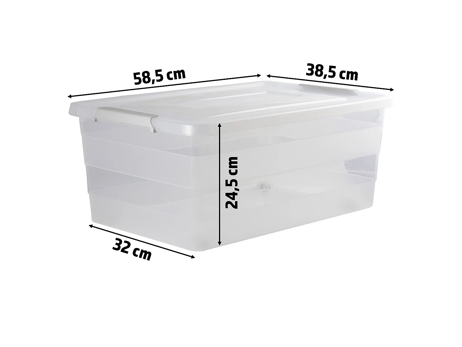 Kunststof opbergbox met deksel en wielen transparant 58.5x38.5x24.5 cm