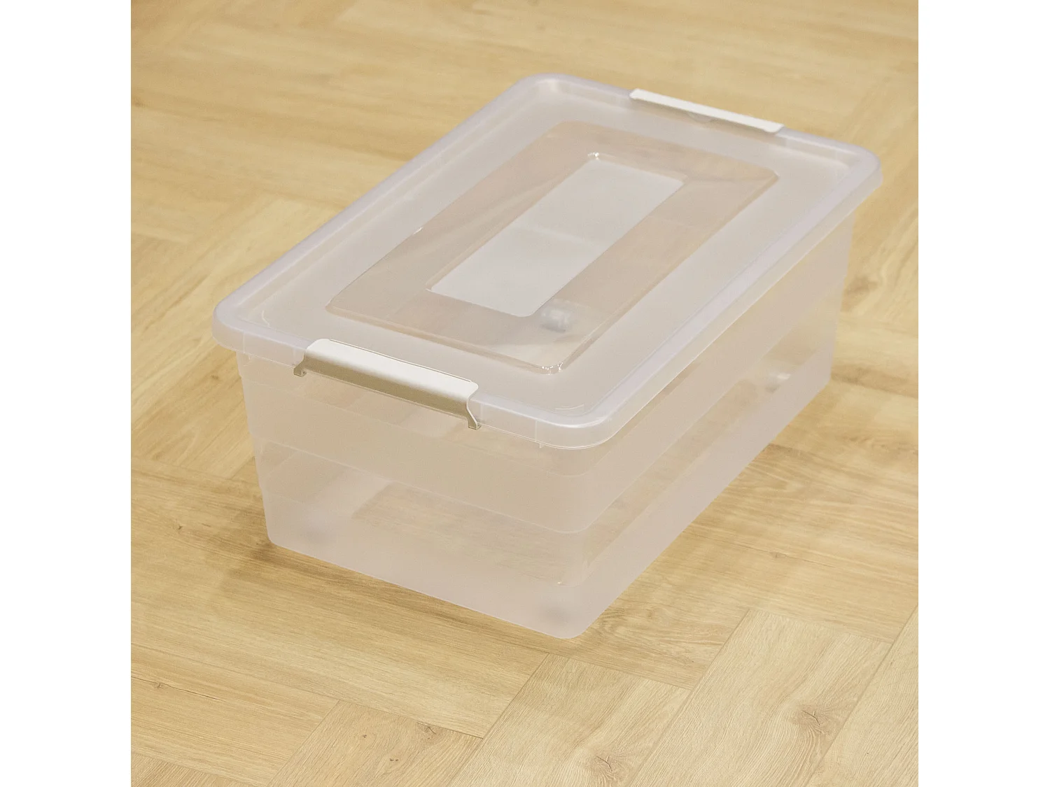 Kunststof opbergbox met deksel en wielen transparant 58.5x38.5x24.5 cm