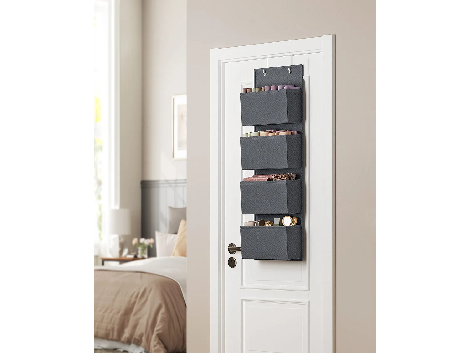 Organisateur suspendu de rangement en non-tissé gris 33,5x12x100 cm