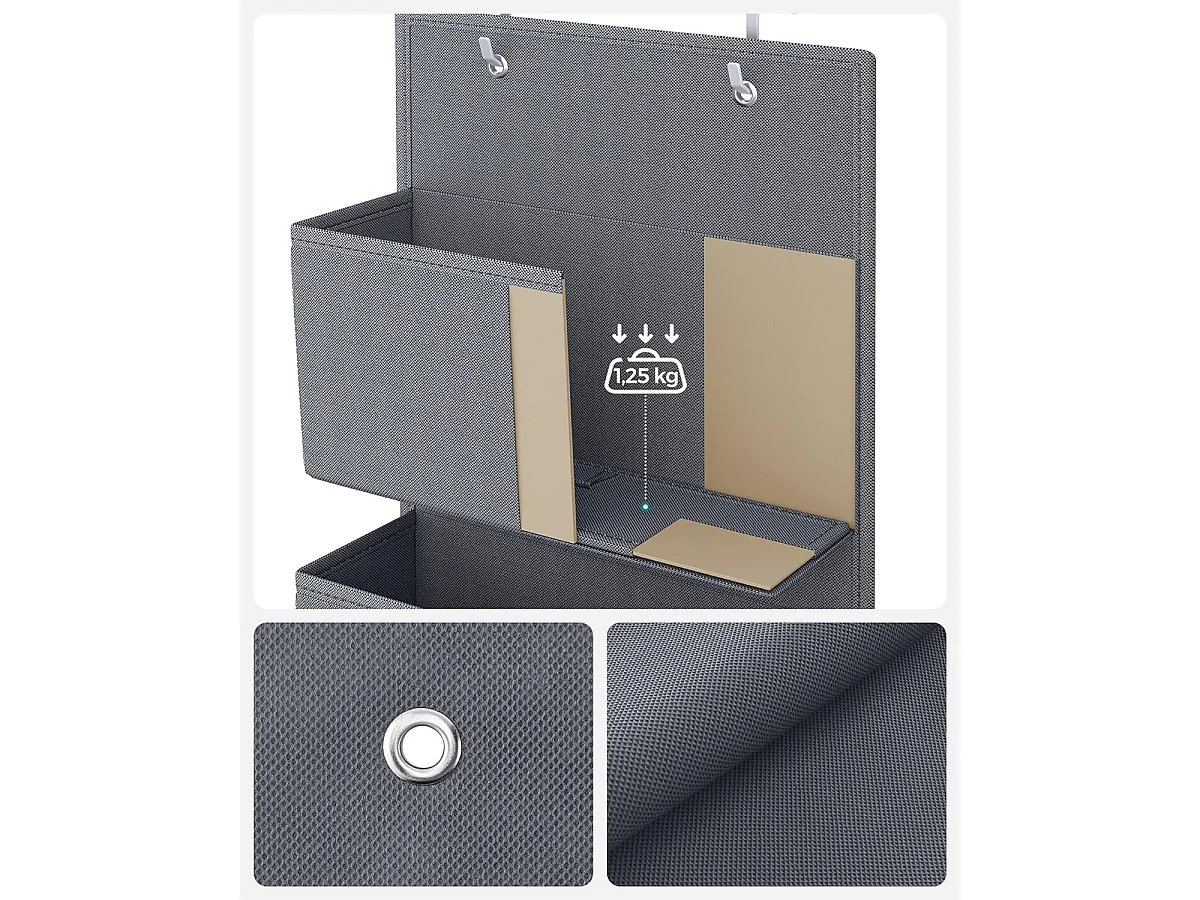 Organisateur suspendu de rangement en non-tissé gris 33,5x12x100 cm
