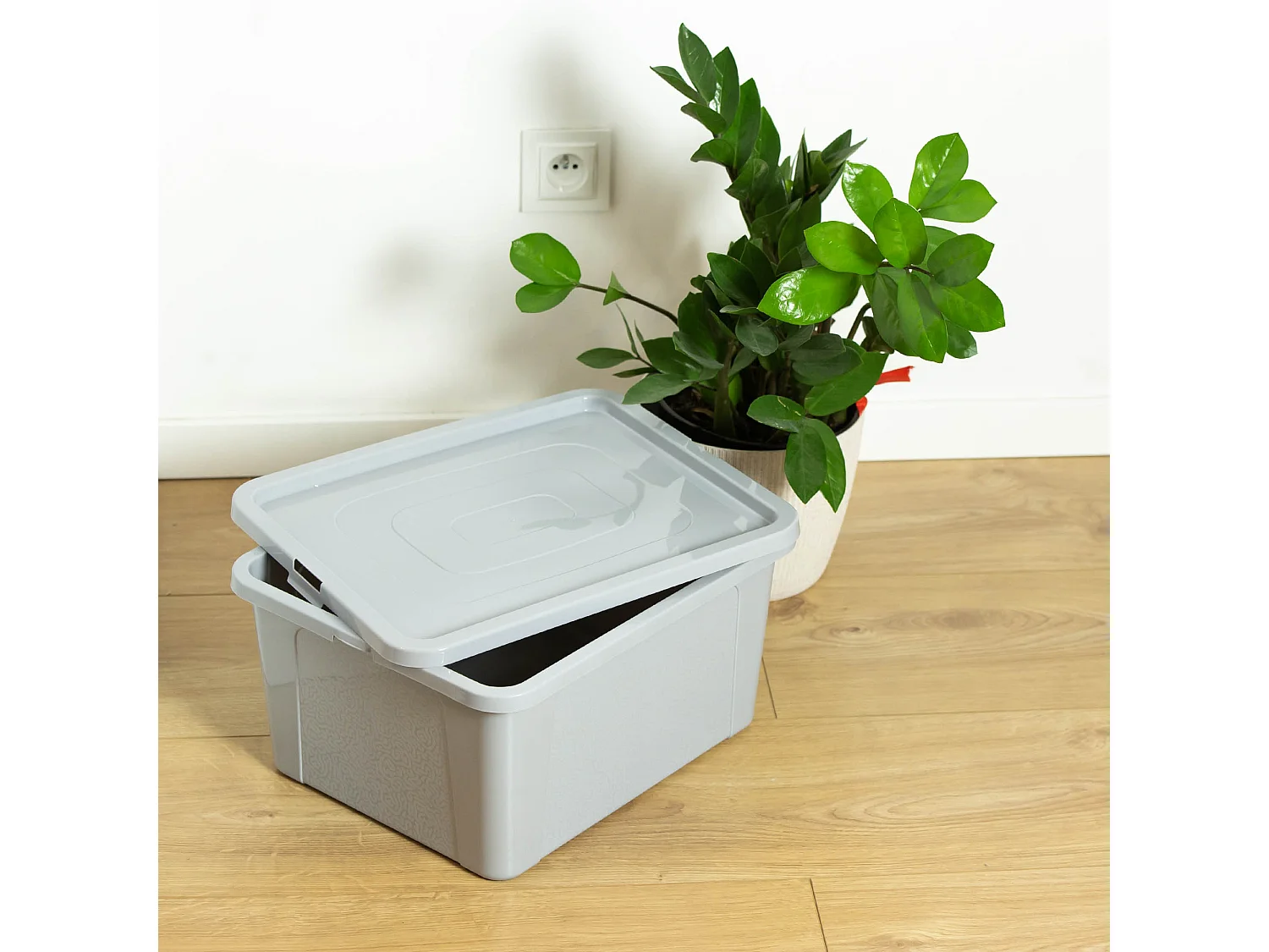 Plastic opbergbox met deksel kunststof grijs 40x33x20 cm, 20 L