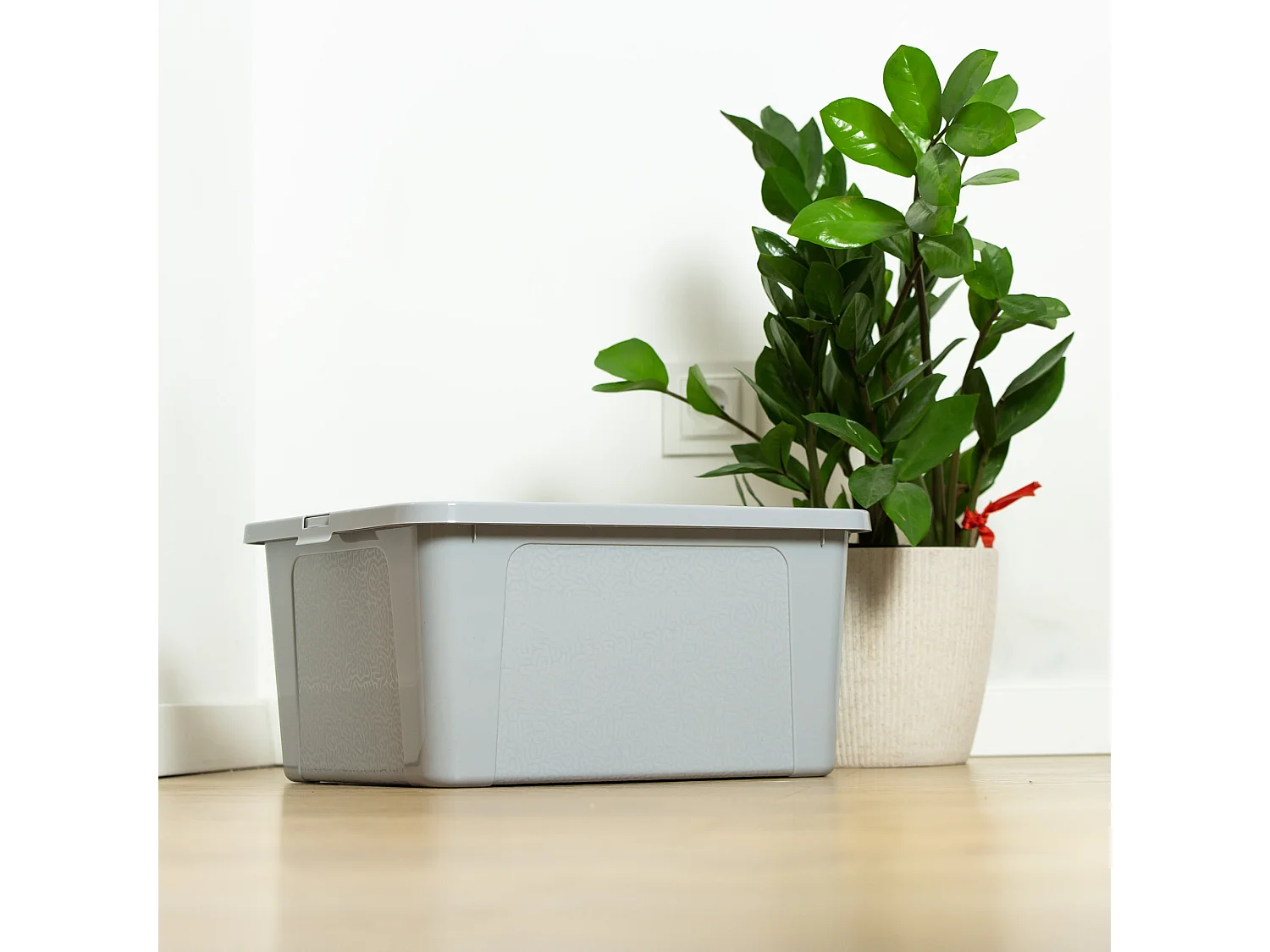 Plastic opbergbox met deksel kunststof grijs 40x33x20 cm, 20 L