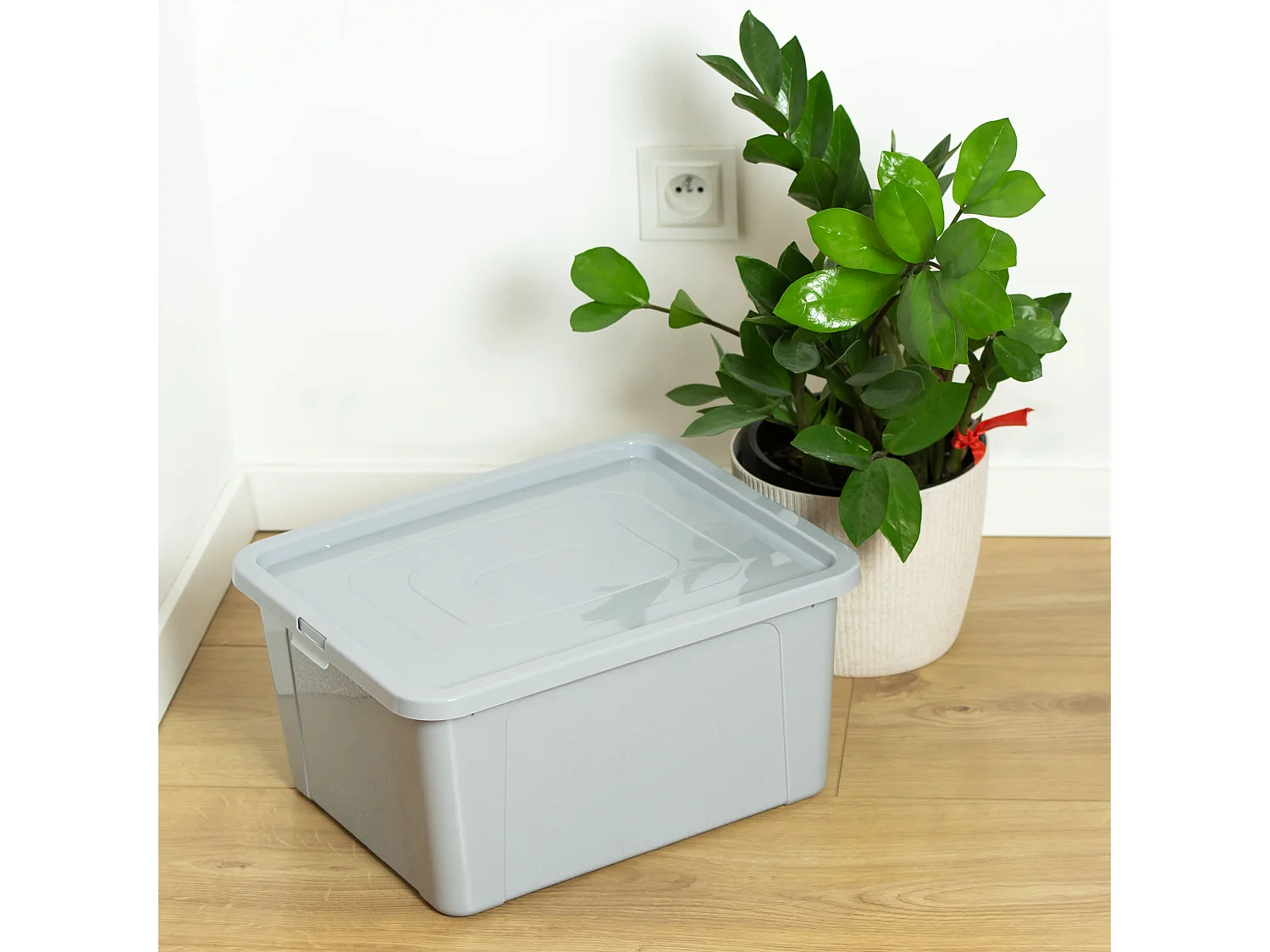 Plastic opbergbox met deksel kunststof grijs 40x33x20 cm, 20 L