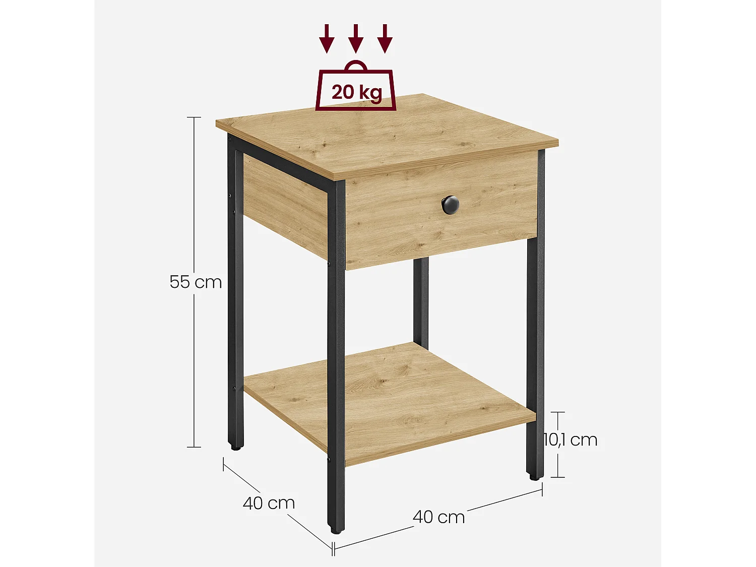 Table de chevet artisan en métal noir 40x40x55 cm