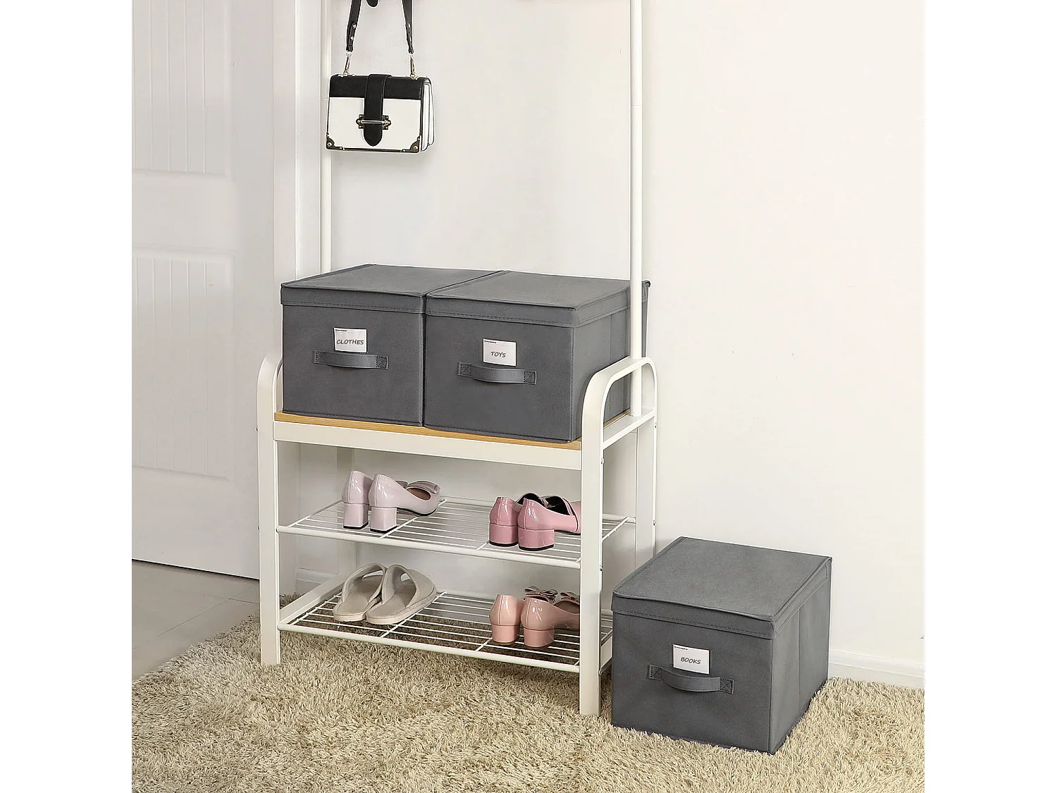 Organisateur de rangement pratique en non-tissé gris 30x40x25 cm