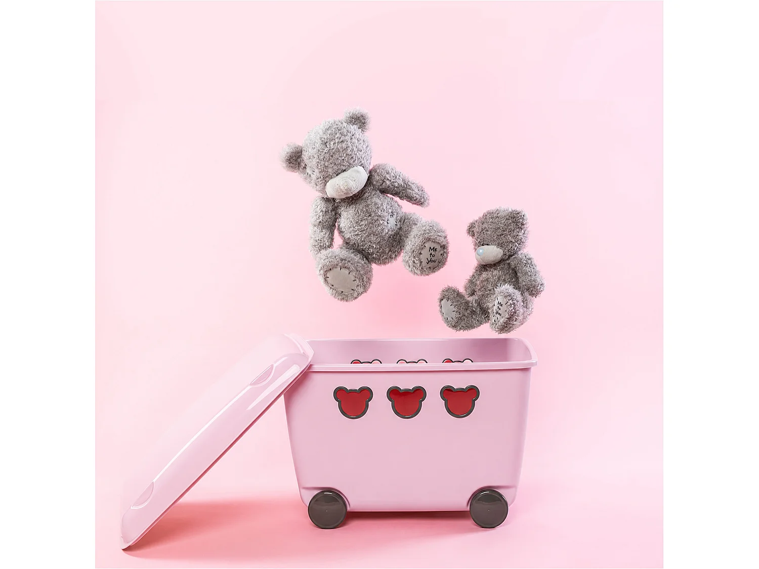 Boîte de rangement pour jouets à roulettes en plastique ours rose 55 L 53,4x39,8x37 cm