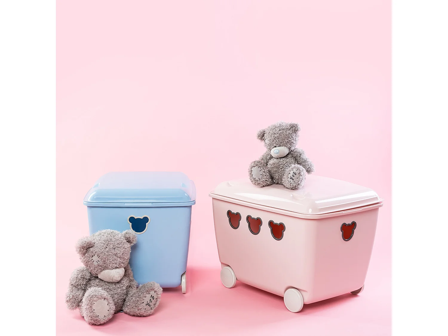 Boîte de rangement pour jouets à roulettes en plastique ours rose 55 L 53,4x39,8x37 cm