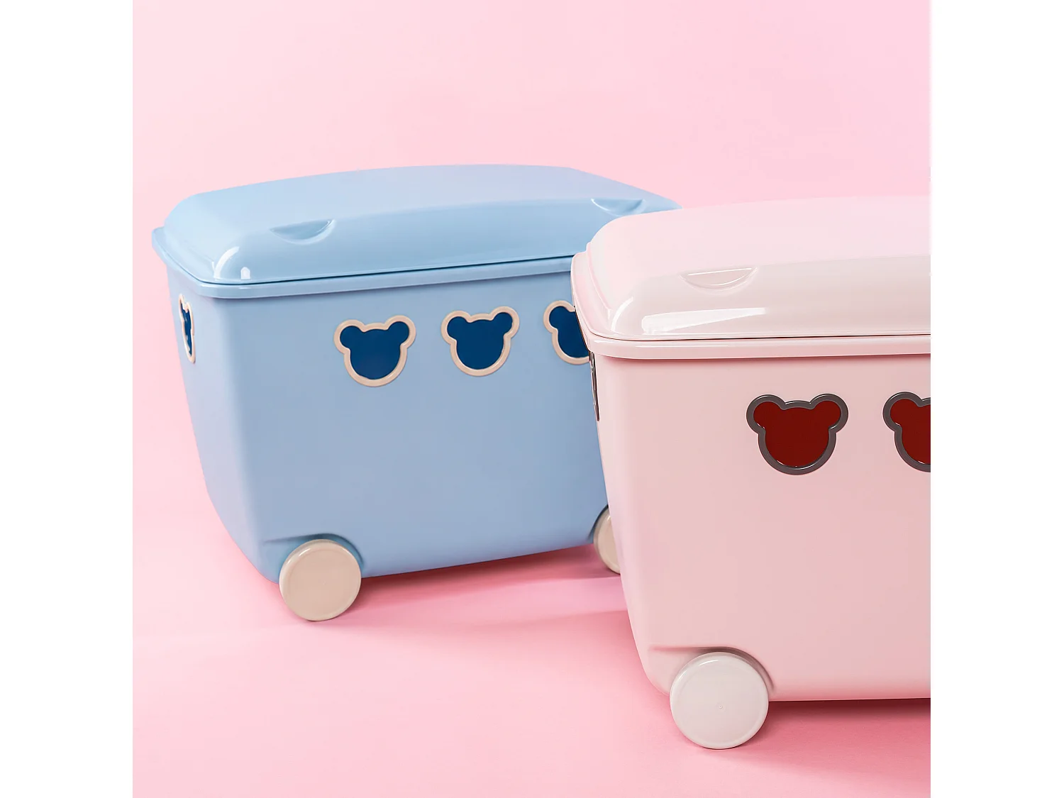 Boîte de rangement pour jouets à roulettes en plastique ours rose 55 L 53,4x39,8x37 cm