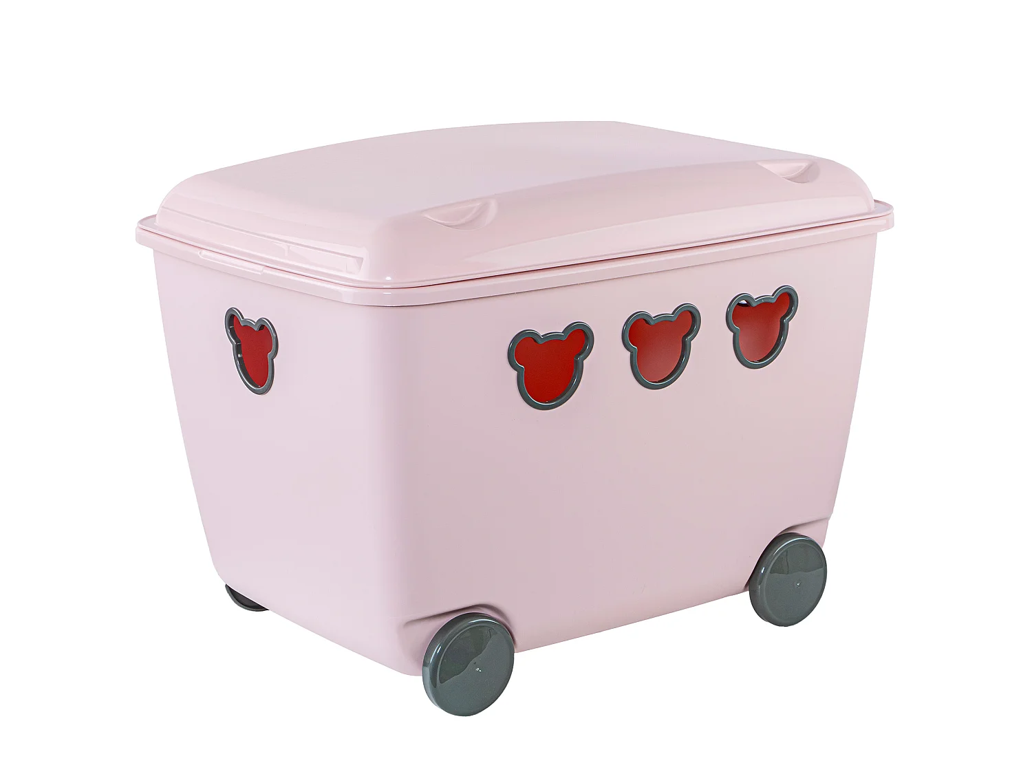 Boîte de rangement pour jouets à roulettes en plastique ours rose 55 L 53,4x39,8x37 cm