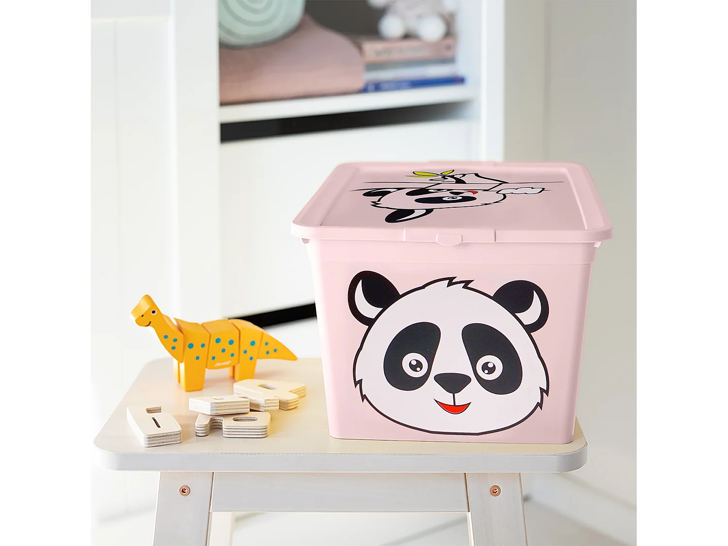 Boîte de rangement pour jouets avec couvercle plastique rose panda 15 L 38,4x28,3x20,1 cm