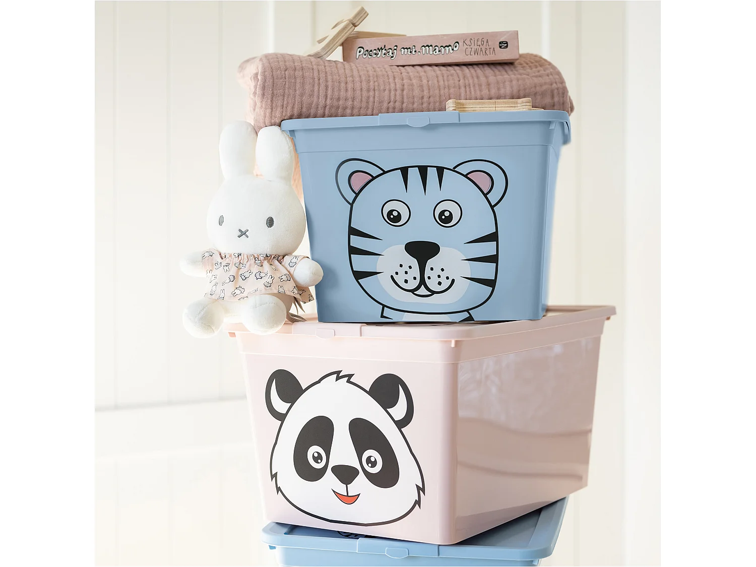 Boîte de rangement pour jouets avec couvercle en plastique bleu 15 L 38,4x28,3x20,1 cm