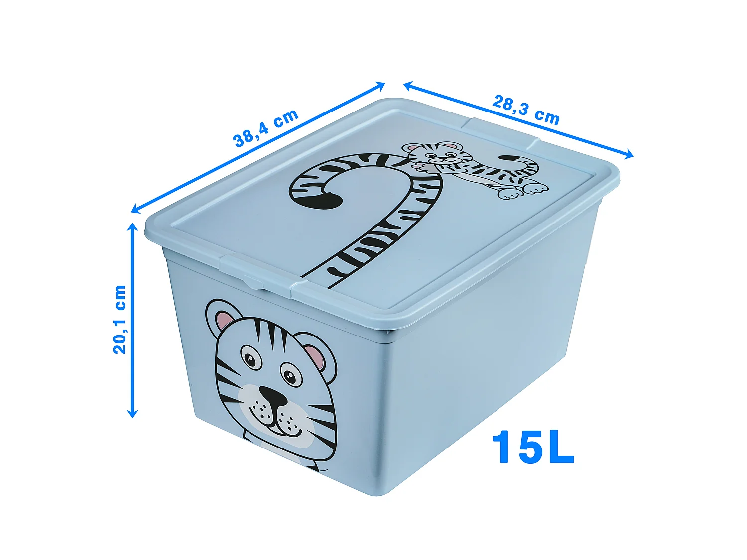 Boîte de rangement pour jouets avec couvercle en plastique bleu 15 L 38,4x28,3x20,1 cm