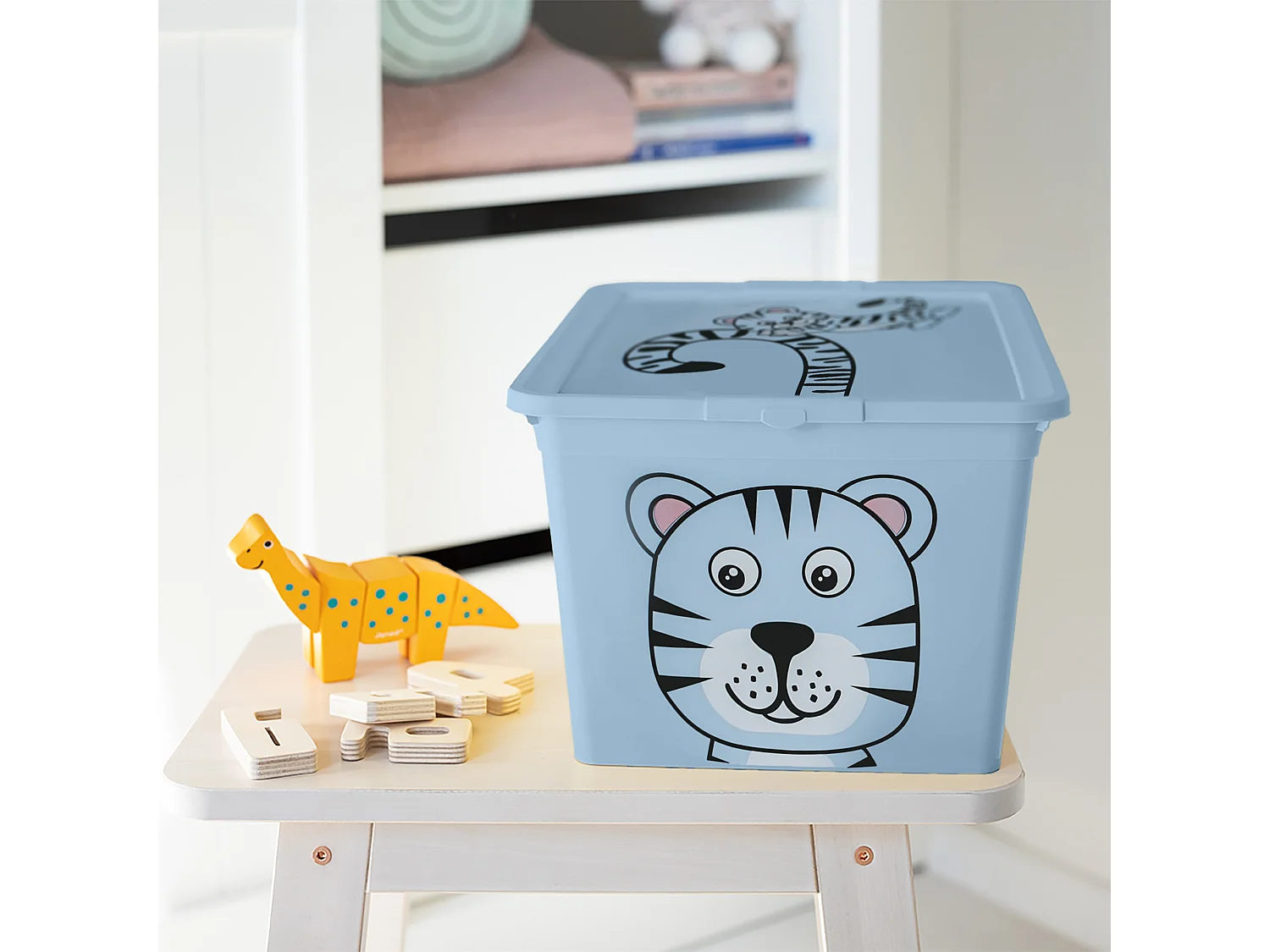 Boîte de rangement pour jouets avec couvercle en plastique bleu 15 L 38,4x28,3x20,1 cm